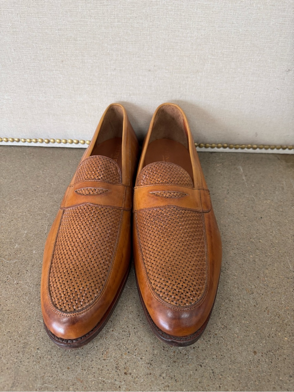 Allen Edmonds Woven Leather Slip-On Loafers in Cognac